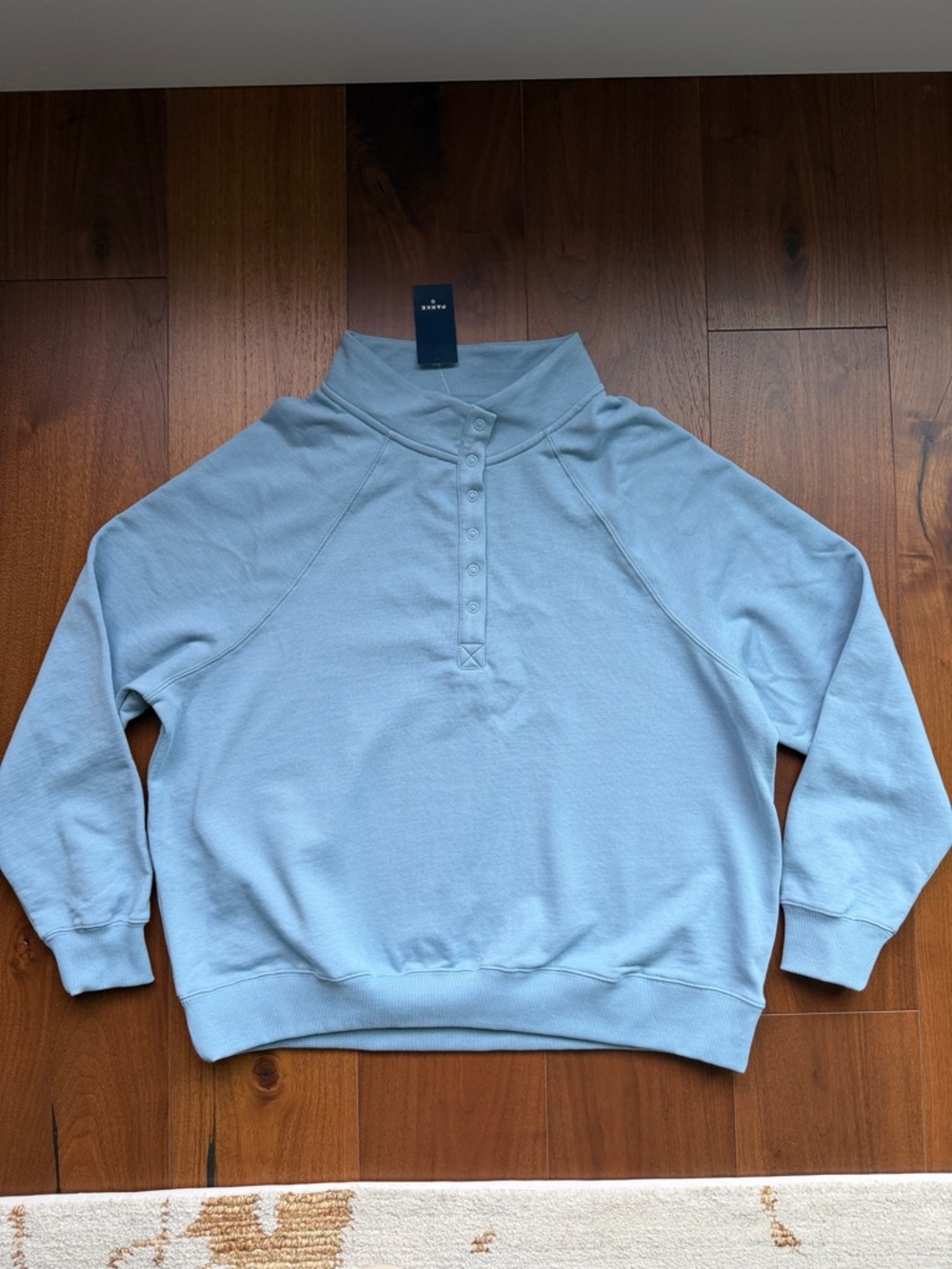 NEW With Tags Parke x Target Snap Mockneck Popover Sweatshirt in Light Blue L/XL